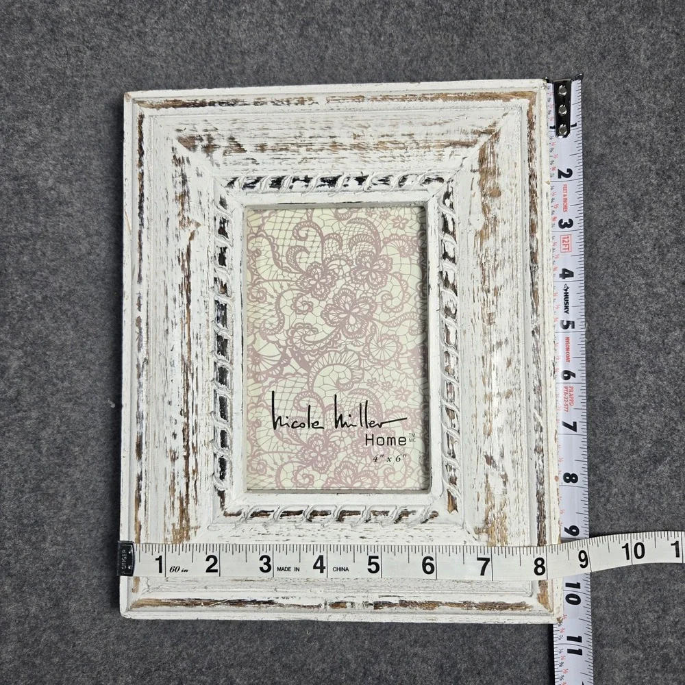 Nicole Miller Home Distressed White 4x6 Pic Frame Rustic Farmhouse Cottagecore